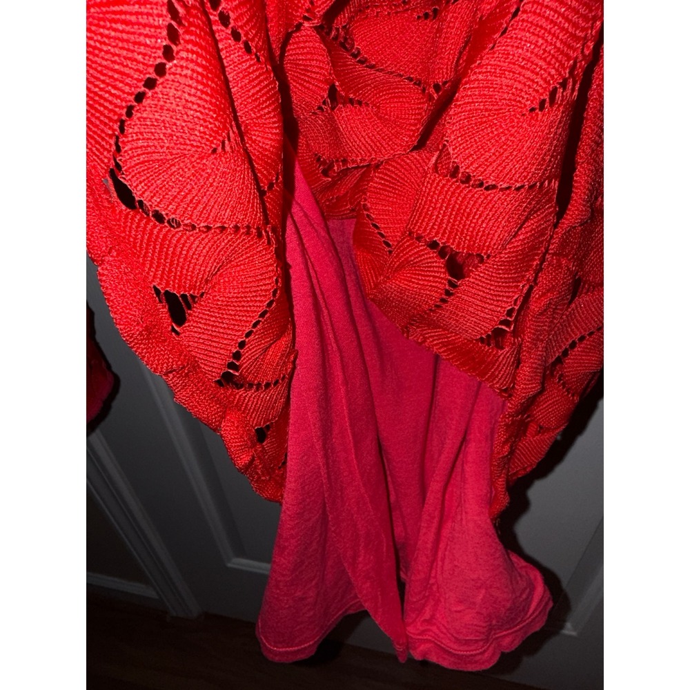 Free People‎ Red Crochet Open Back Chevron Mini Dress Long Sleeve Size L w/liner - Picture 5 of 5